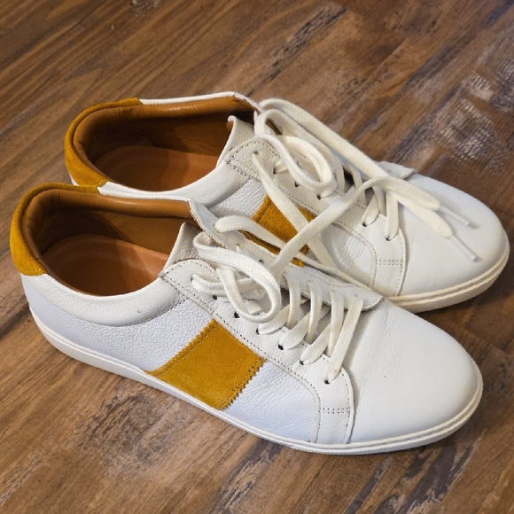 Allen Edmonds Other - Allen Edmonds White Leather Sneakers with Mustard Accents